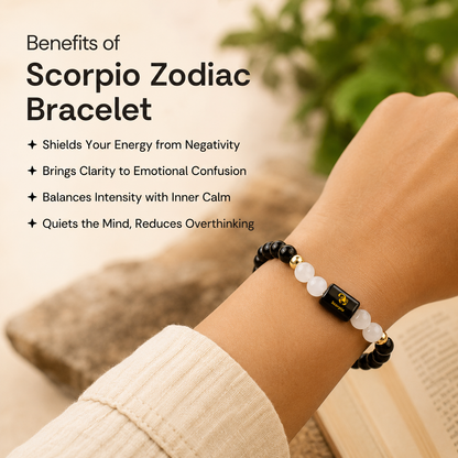 Scorpio (वृश्चिक राशि) Zodiac Black Obsidian & Milky Quartz Bracelet
