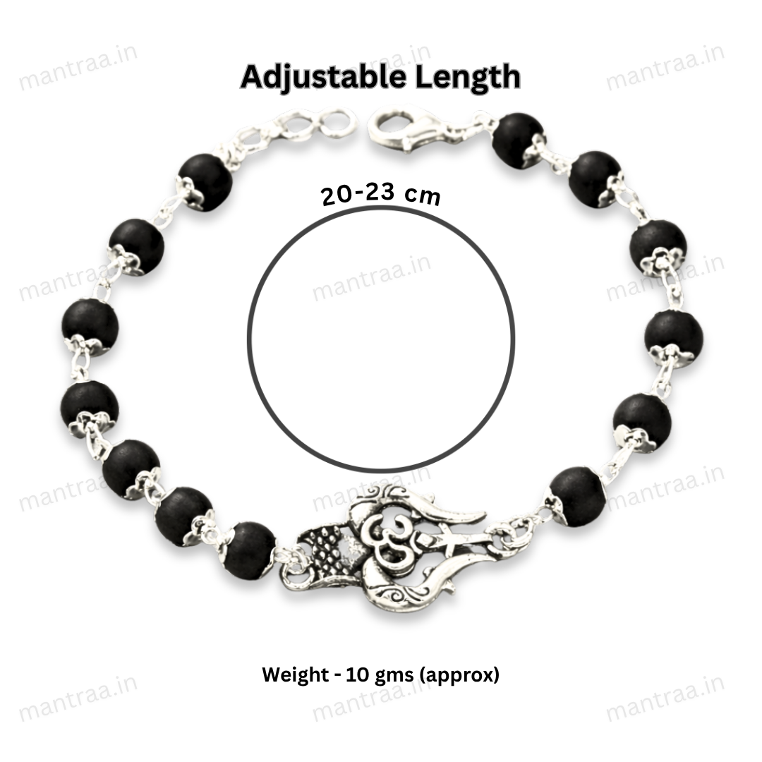 Shiv Trishul Karungali Bracelet - Silver Plated