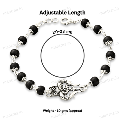 Shiv Trishul Karungali Bracelet - Silver Plated