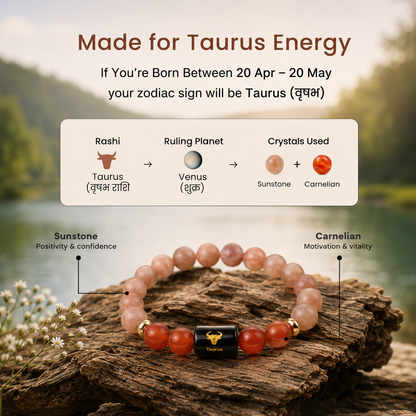 Taurus (वृषभ राशि) Zodiac Sunstone & Carnelian Bracelet