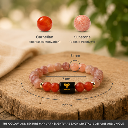 Taurus (वृषभ राशि) Zodiac Sunstone & Carnelian Bracelet