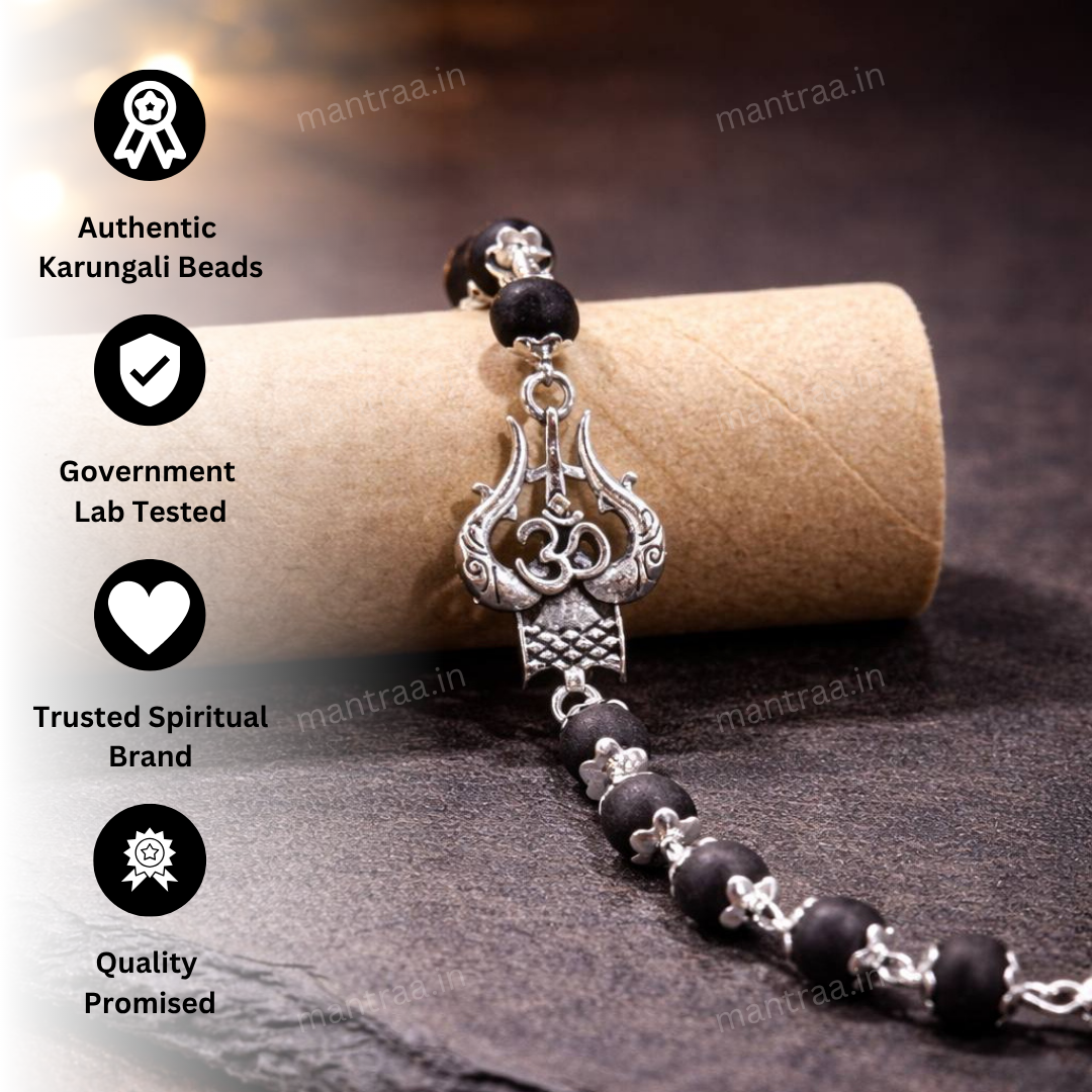 Shiv Trishul Karungali Bracelet - Silver Plated