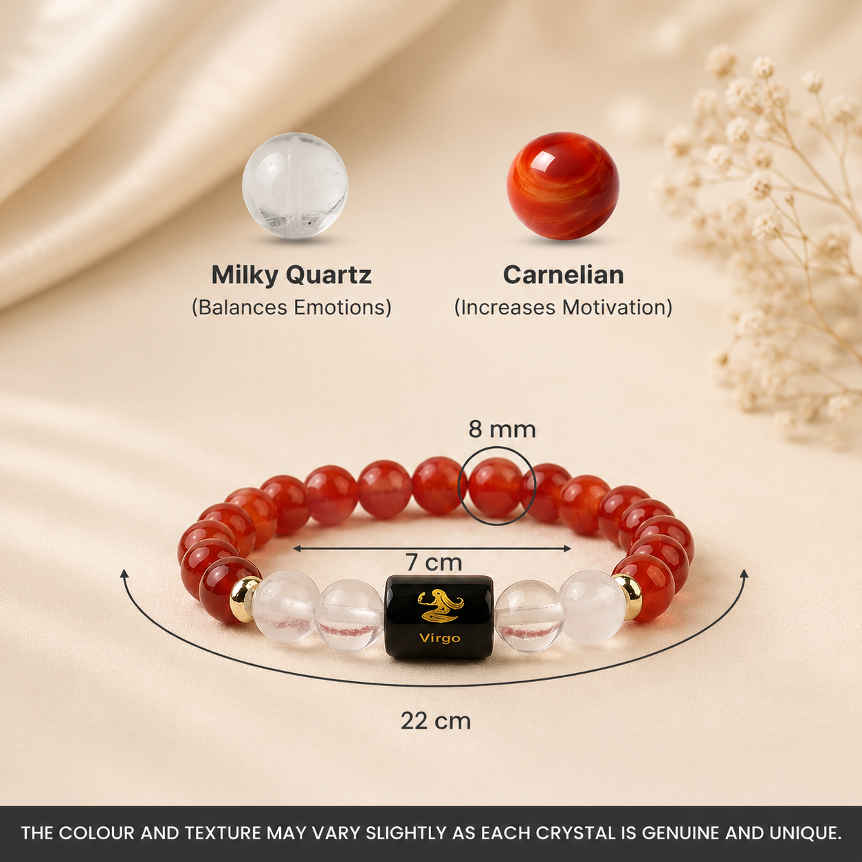 Virgo (कन्या राशि) Zodiac Carnelian & Milky Quartz Bracelet
