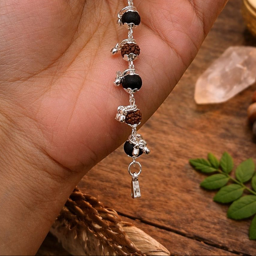 Karungali Rudraksha Ghunghroo Bracelet- Silver Plated