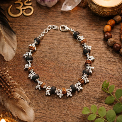 Karungali Rudraksha Ghunghroo Bracelet- Silver Plated