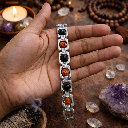 Karungali Rudraksha Cuban Bracelet - Silver Plated