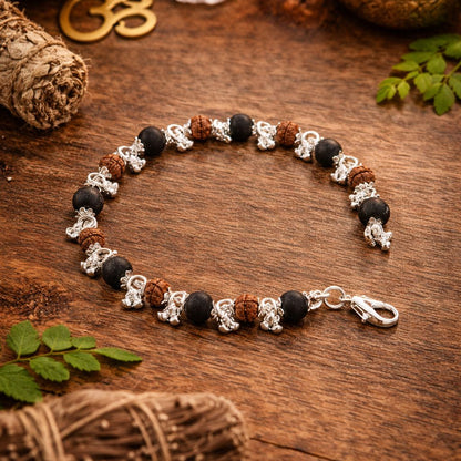 Karungali Rudraksha Ghunghroo Bracelet- Silver Plated