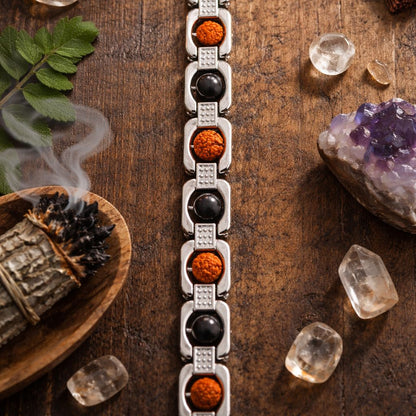 Karungali Rudraksha Cuban Bracelet - Silver Plated