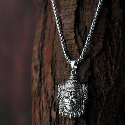 Mahakaal Face Necklace- Silver Plated