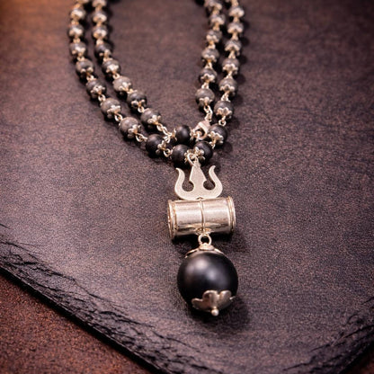 Shiv Trishul Karungali Necklace - Silver Plated