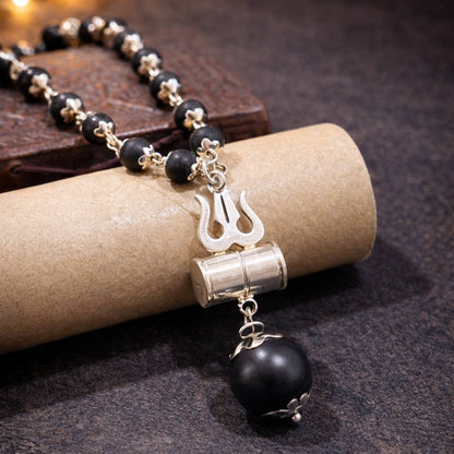 Shiv Trishul Karungali Necklace - Silver Plated