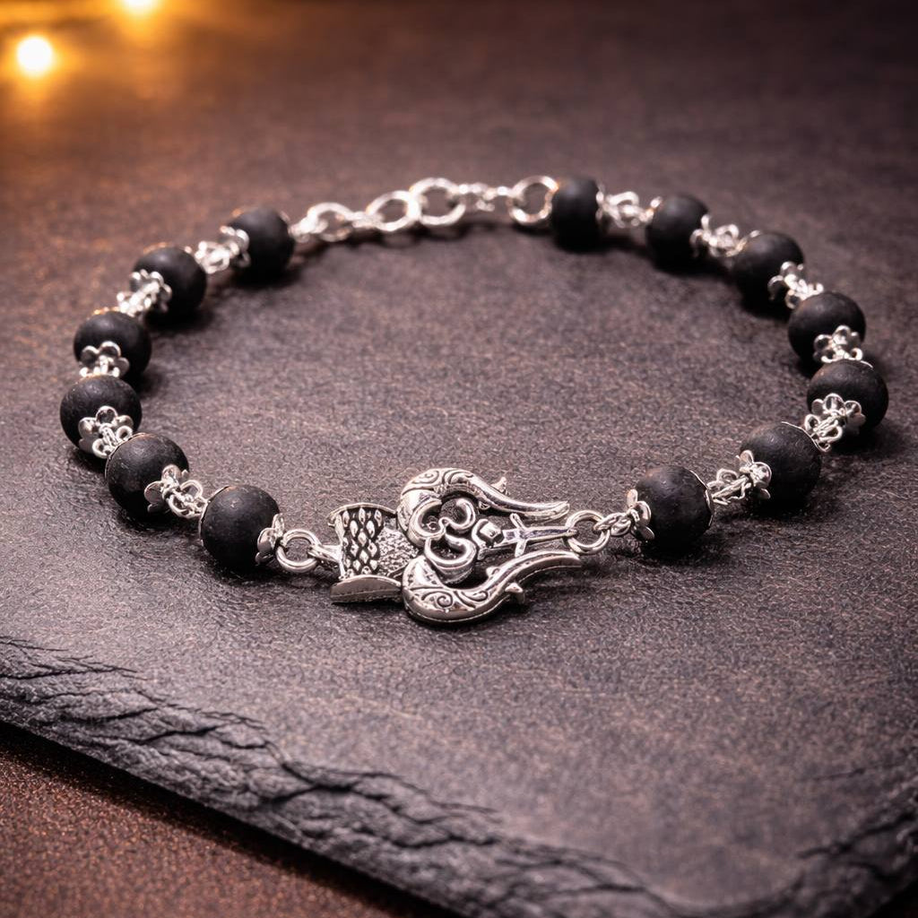 Shiv Trishul Karungali Bracelet - Silver Plated