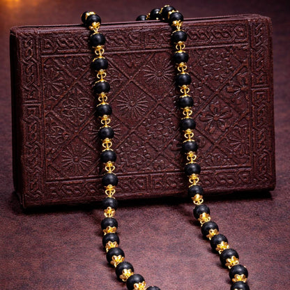 Karungali Beads Necklace with Gold Plated Caps – Certified