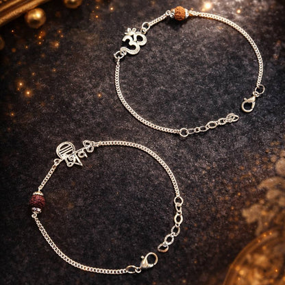 Shiv Om Rudraksha Bracelet Combo – Silver Plated