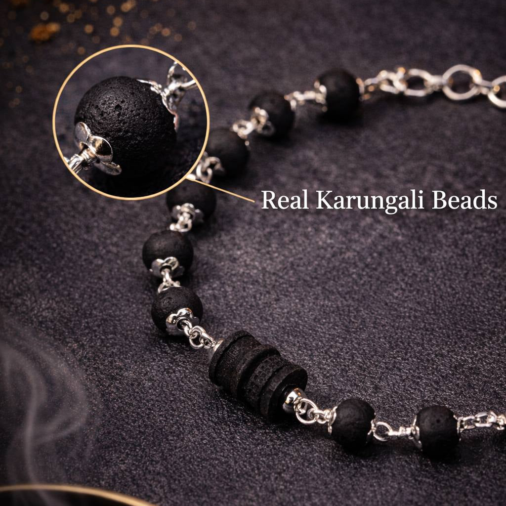Original Karungali Damru Bracelet- Silver Plated