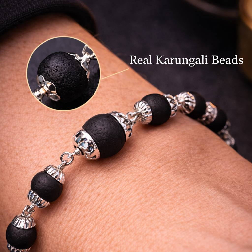 Karungali Bead Bracelet- Silver Plated