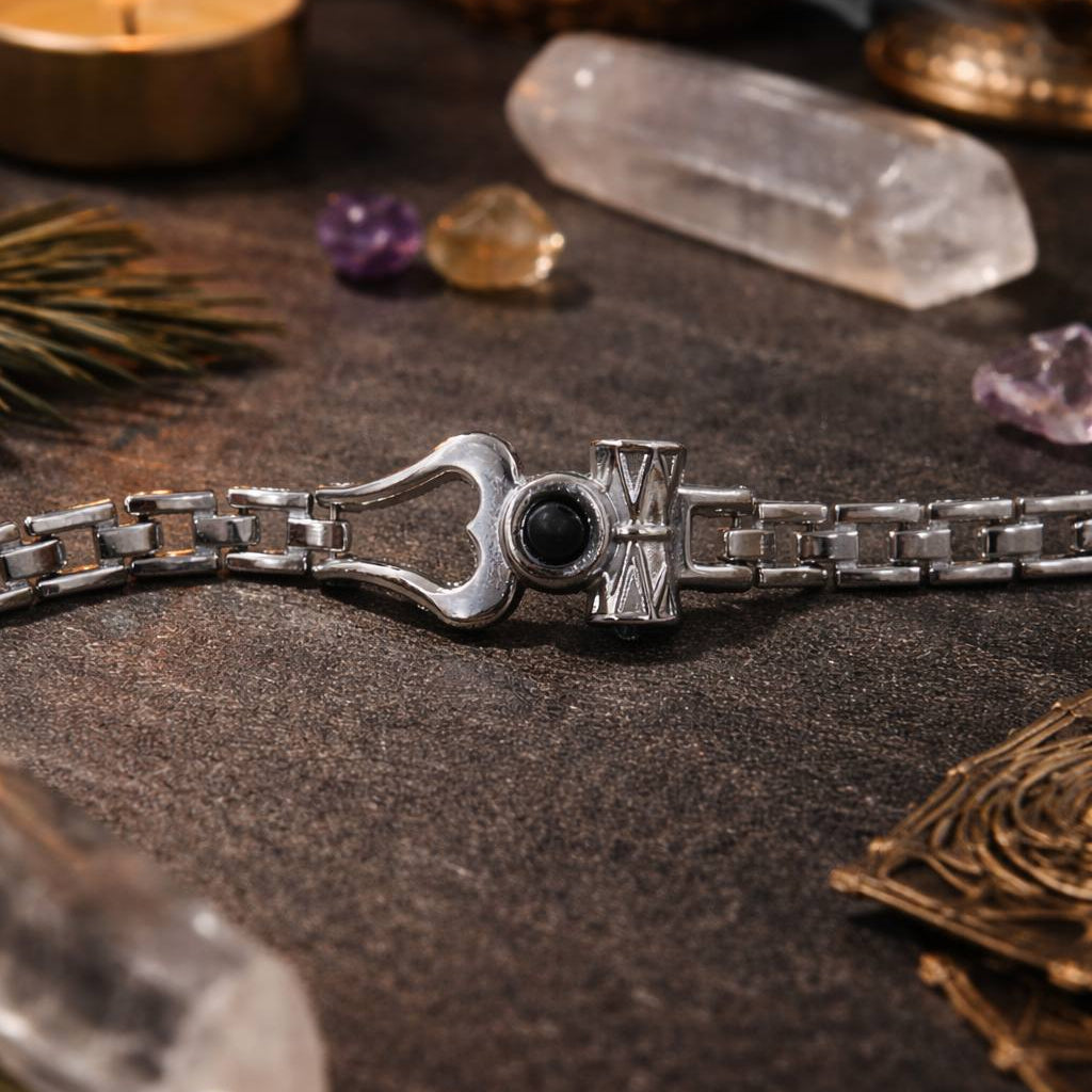 Om Damru Karungali Bracelet - Silver Plated