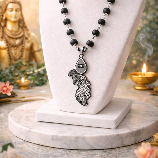 Rudra Mor Karungali Beads Necklace with Silver Plated Caps – Certified