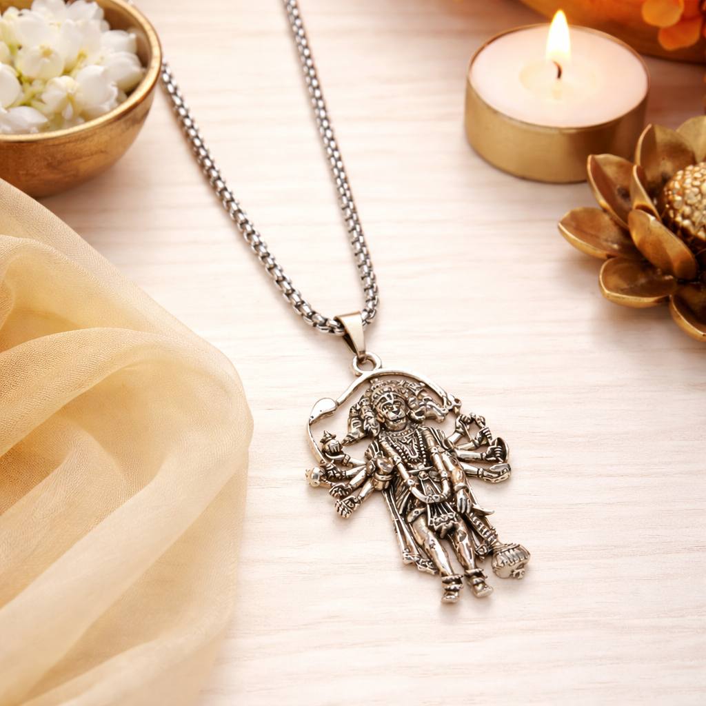 Panchmukhi Hanumanji Silver Plated Necklace