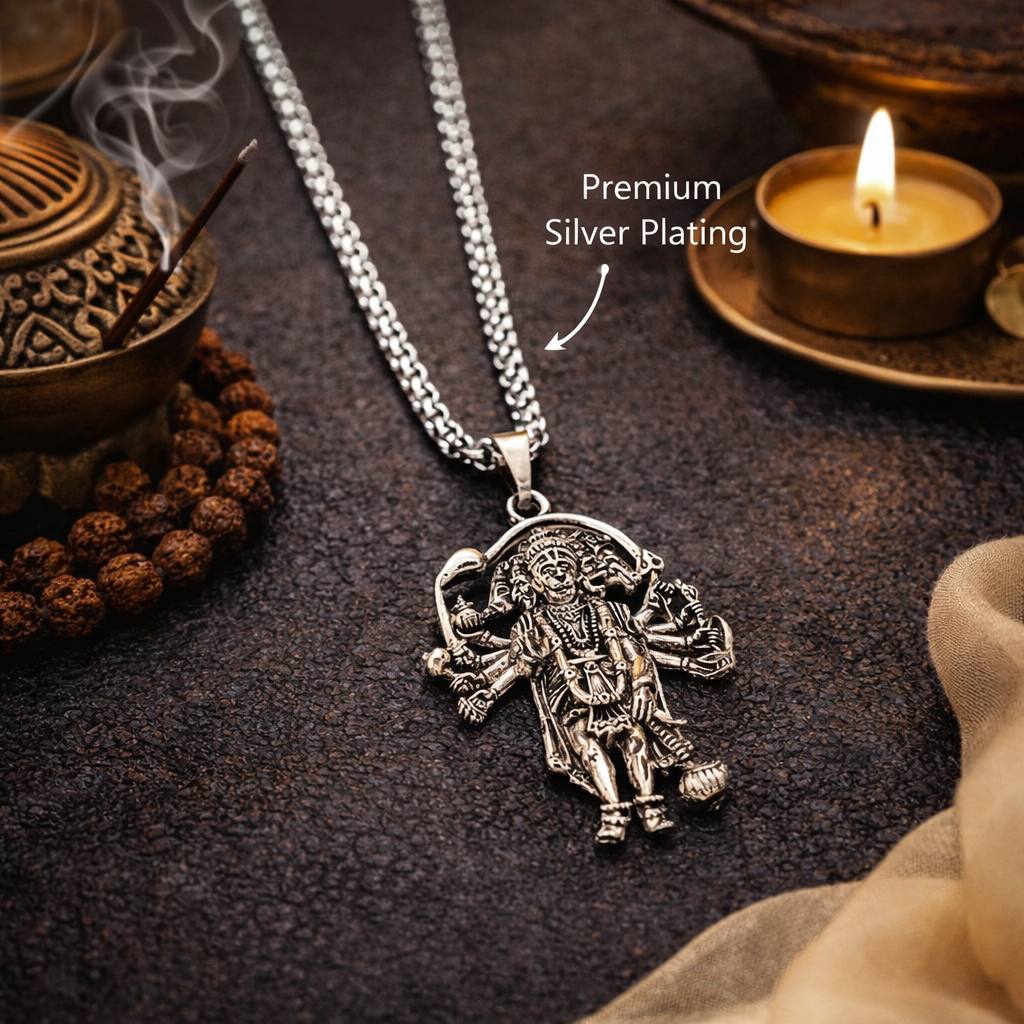Panchmukhi Hanumanji Silver Plated Necklace