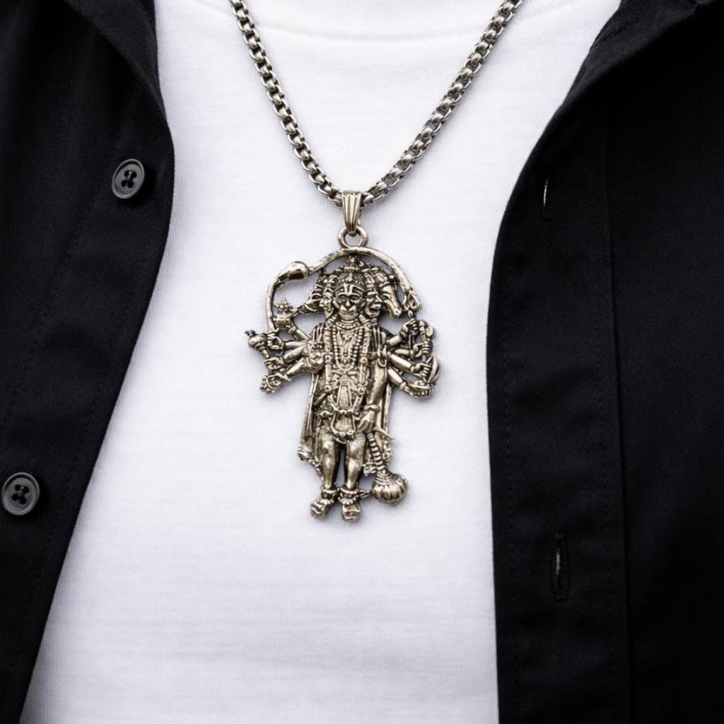 Panchmukhi Hanumanji Silver Plated Necklace