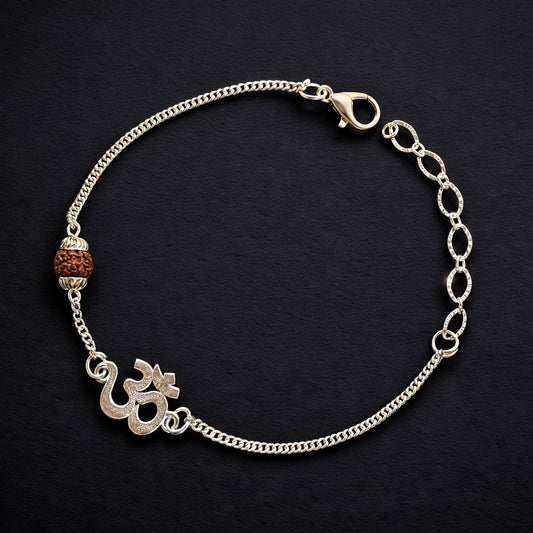 Divine Om Rudraksha Bracelet – Silver Plated