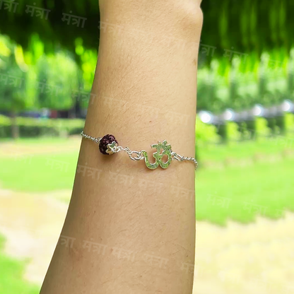 Divine Om Rudraksha Bracelet – Silver Plated